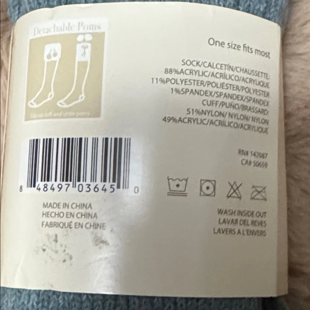 Simply Noelle Blue Boot Socks with Detachable Fur Poms